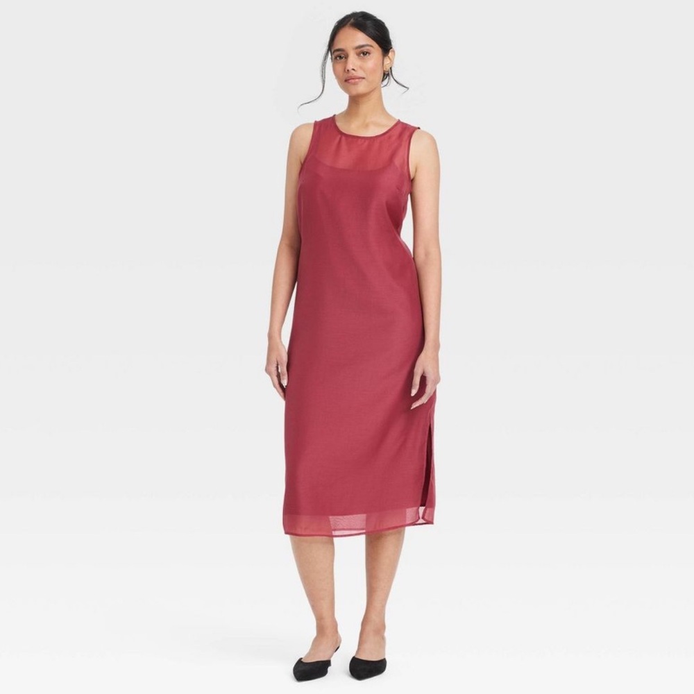 Women's Sheer Organza Midi Shift Dress - A New Day M